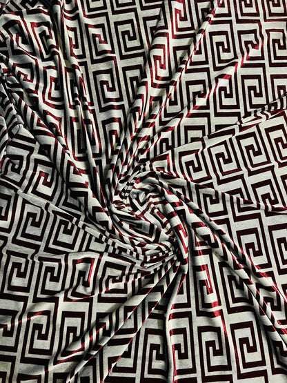 New modern Fashion brand design Silver Merlot print on great quality of stretch velvet 4-way stretch 58/60” Sold by the YD.