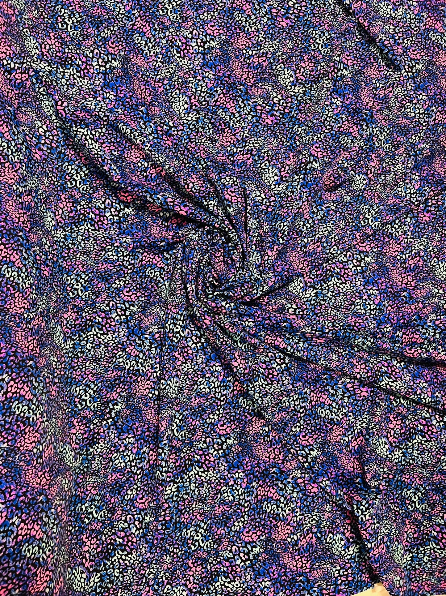 Cheetah design purple Multicolor exotic animal print on best quality of nylon spandex 4-way stretch 58/60”