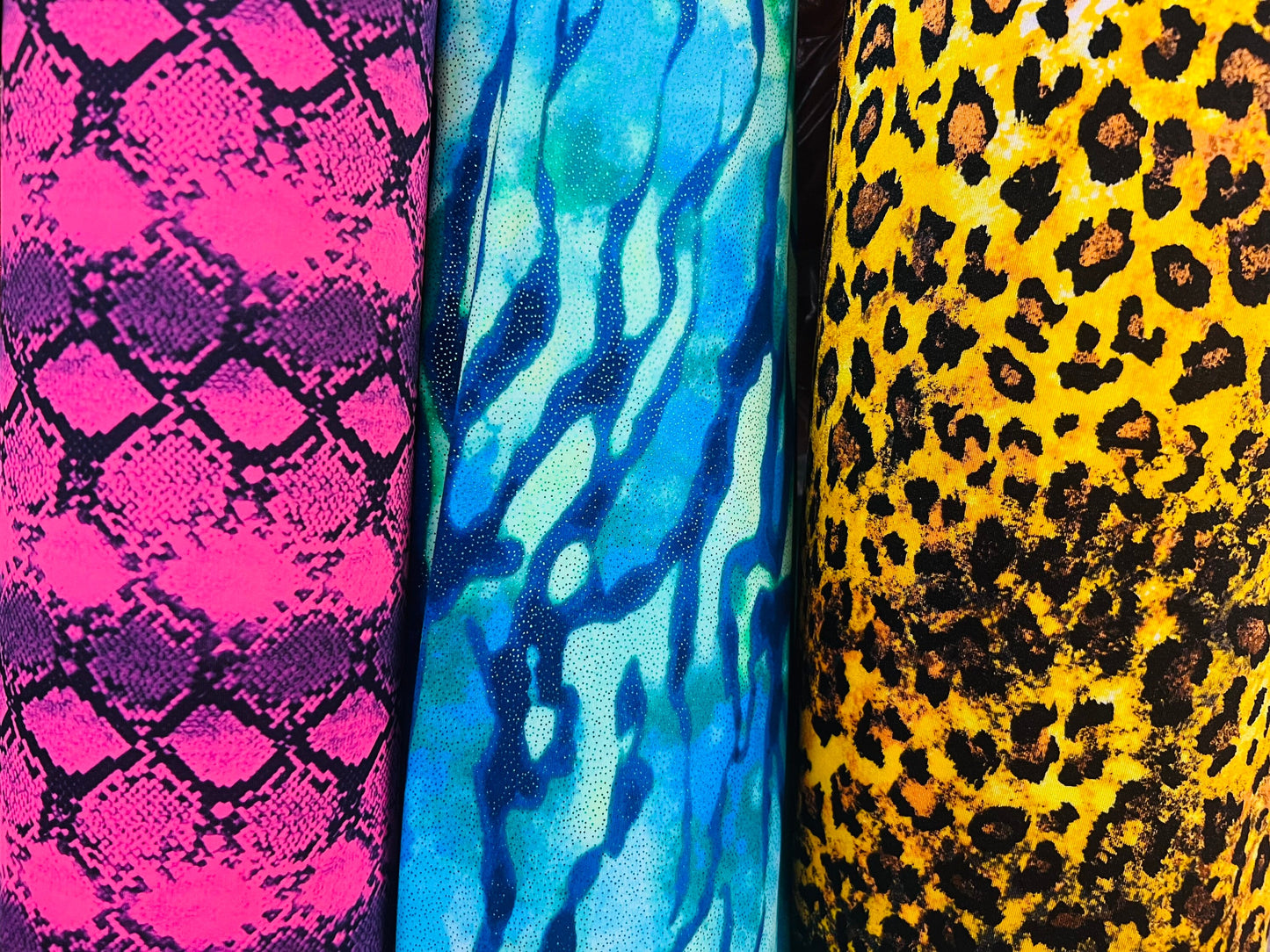 Exotic multi animal print designs print on great quality of nylon spandex 4-way stretch 58/69” Sold by the YD. Ships Worldwide from L.A CA