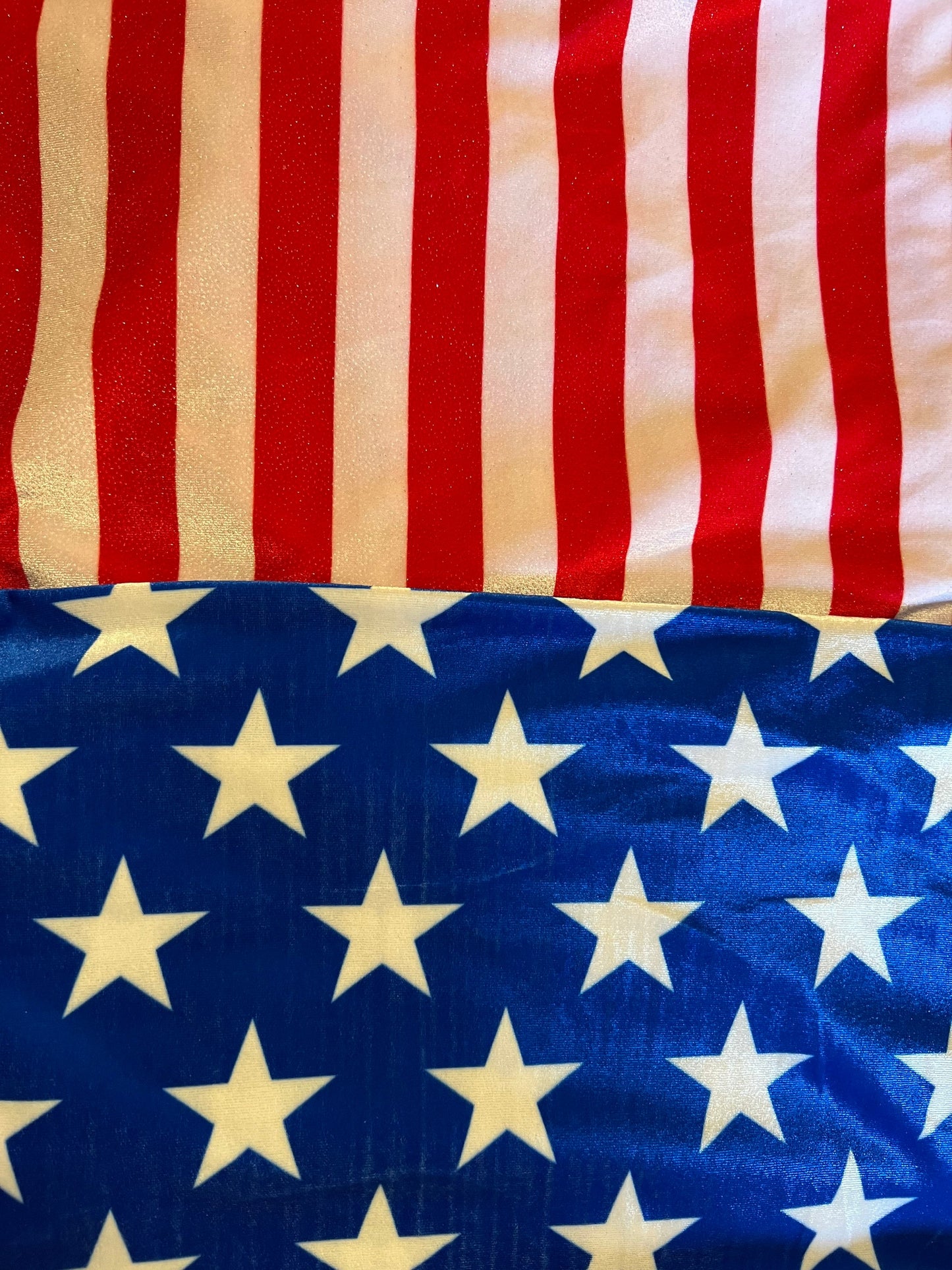 Freedom American flag design stars design and stripes design on stretch velvet 4-way stretch 58/60” Sold by the YD. Ships worldwide