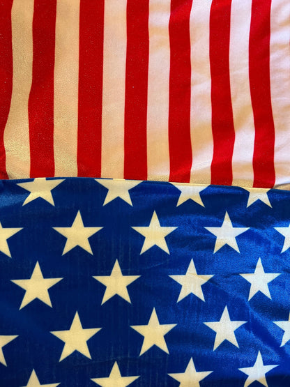 Freedom American flag design stars design and stripes design on stretch velvet 4-way stretch 58/60” Sold by the YD. Ships worldwide