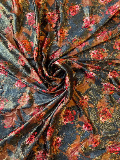 New burnout stretch velvet with Romantic flower design 4-way stretch 58/60” Sold by the YD. Ships Worldwide from Los Ángeles California USA