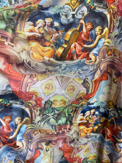 Celestial Angels design print on great quality of power mesh 4-way stretch 58/60” Sold by the YD. Ships Worldwide from Los Angeles CA