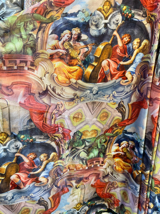 Celestial Angels design print on great quality of power mesh 4-way stretch 58/60” Sold by the YD. Ships Worldwide from Los Angeles CA