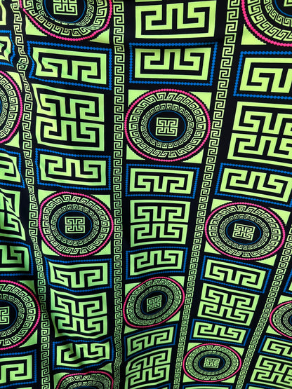 New modern brand fashion design Neon Pink & Neon green color print on poly spandex 2-way stretch 58/60” Sold by the YD. Ships worldwide