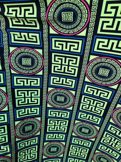 New modern brand fashion design Neon Pink & Neon green color print on poly spandex 2-way stretch 58/60” Sold by the YD. Ships worldwide