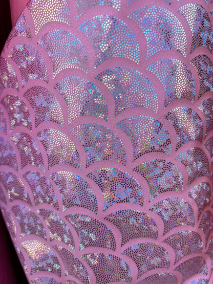 NEW Hologram aqua silver jumbo size mermaid design on nylon spandex 4way Stretch 58/60" Sold by the YD. Ships worldwide from Los Angeles CA