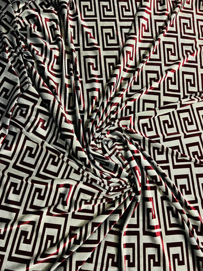 New modern Fashion brand design Silver Merlot print on great quality of stretch velvet 4-way stretch 58/60” Sold by the YD.