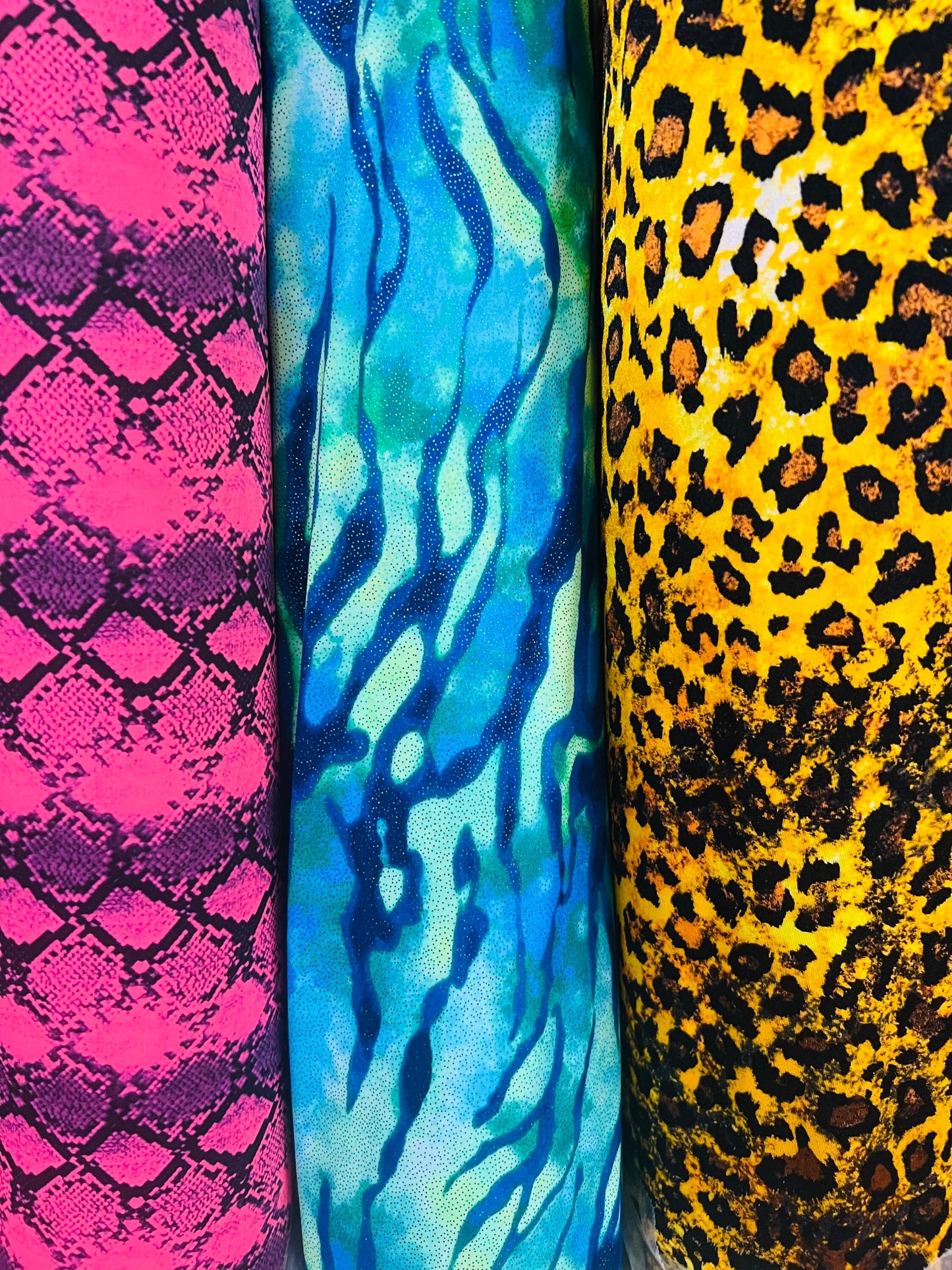 Exotic multi animal print designs print on great quality of nylon spandex 4-way stretch 58/69” Sold by the YD. Ships Worldwide from L.A CA