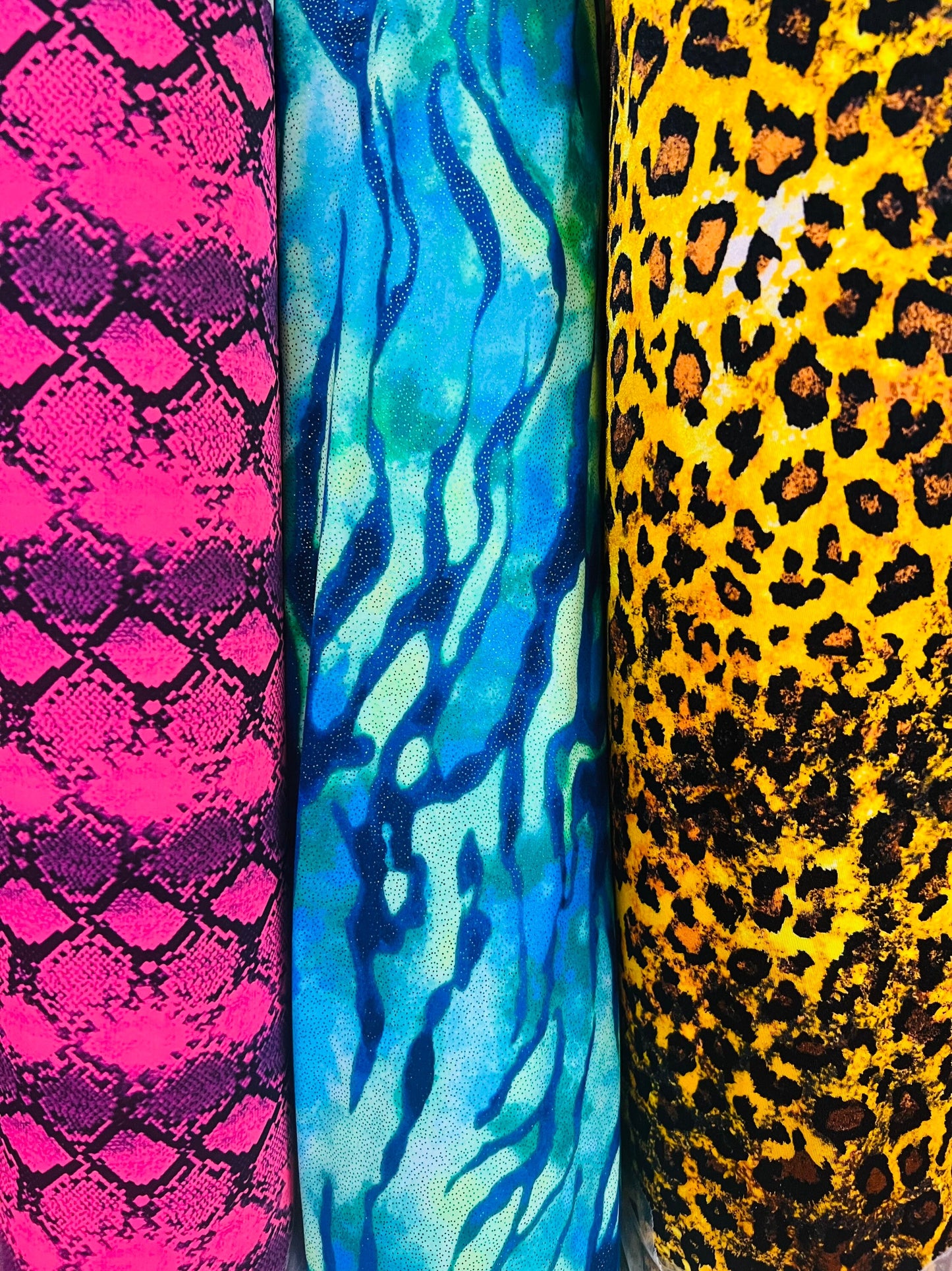 Exotic multi animal print designs print on great quality of nylon spandex 4-way stretch 58/69” Sold by the YD. Ships Worldwide from L.A CA