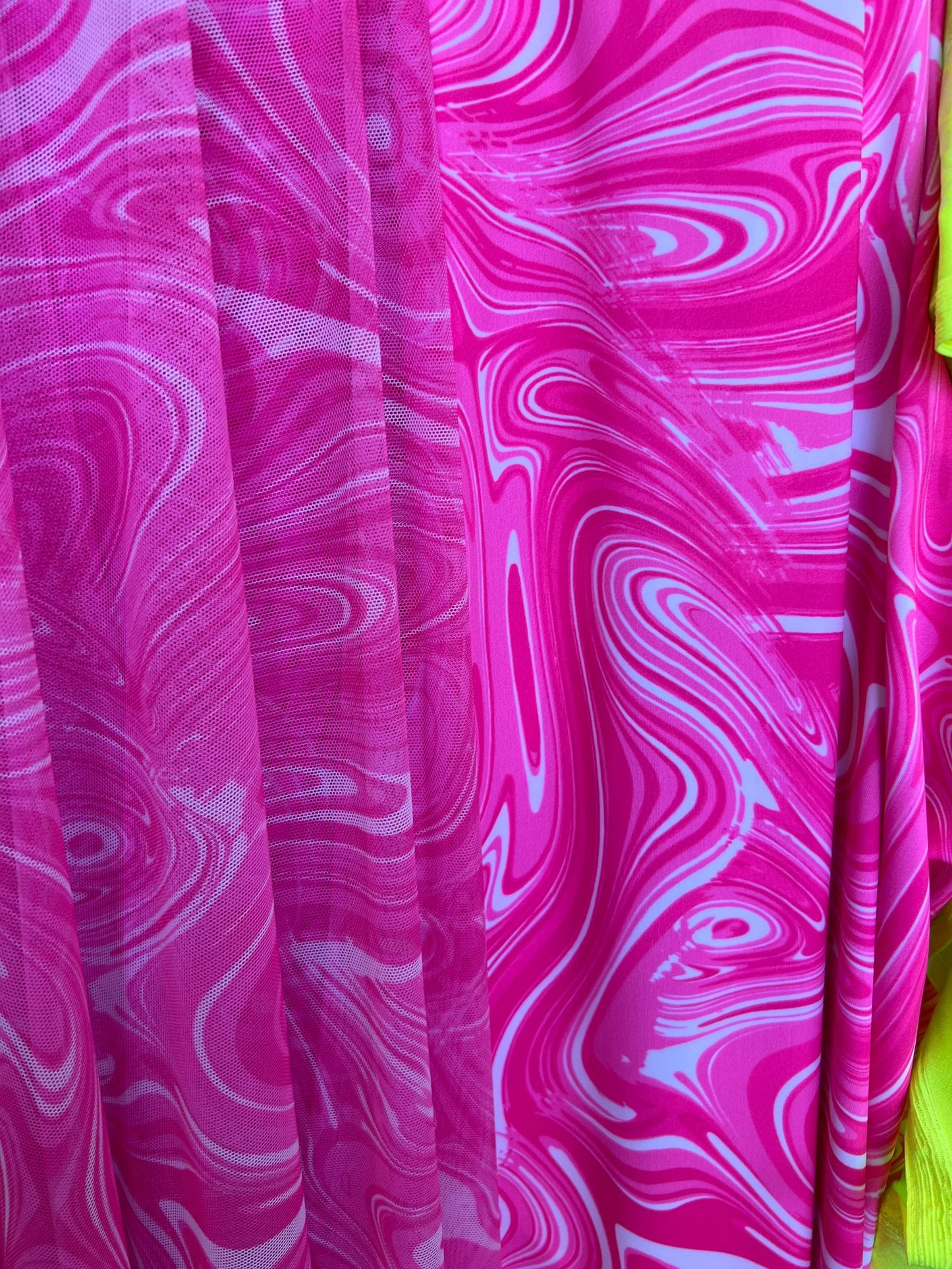 New abstract design print on great quality of nylon spandex and power mesh 4-way stretch 58/60” Sold by the YD. Ships Worldwide From L.A CA