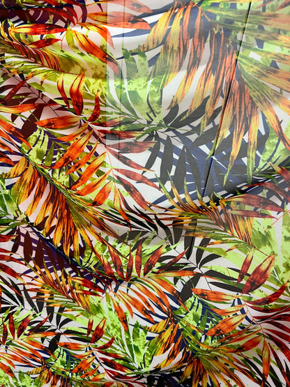 New Hawaiian leaves design with neon colors print on great quality of nylon power mesh 4-way stretch 58/60”