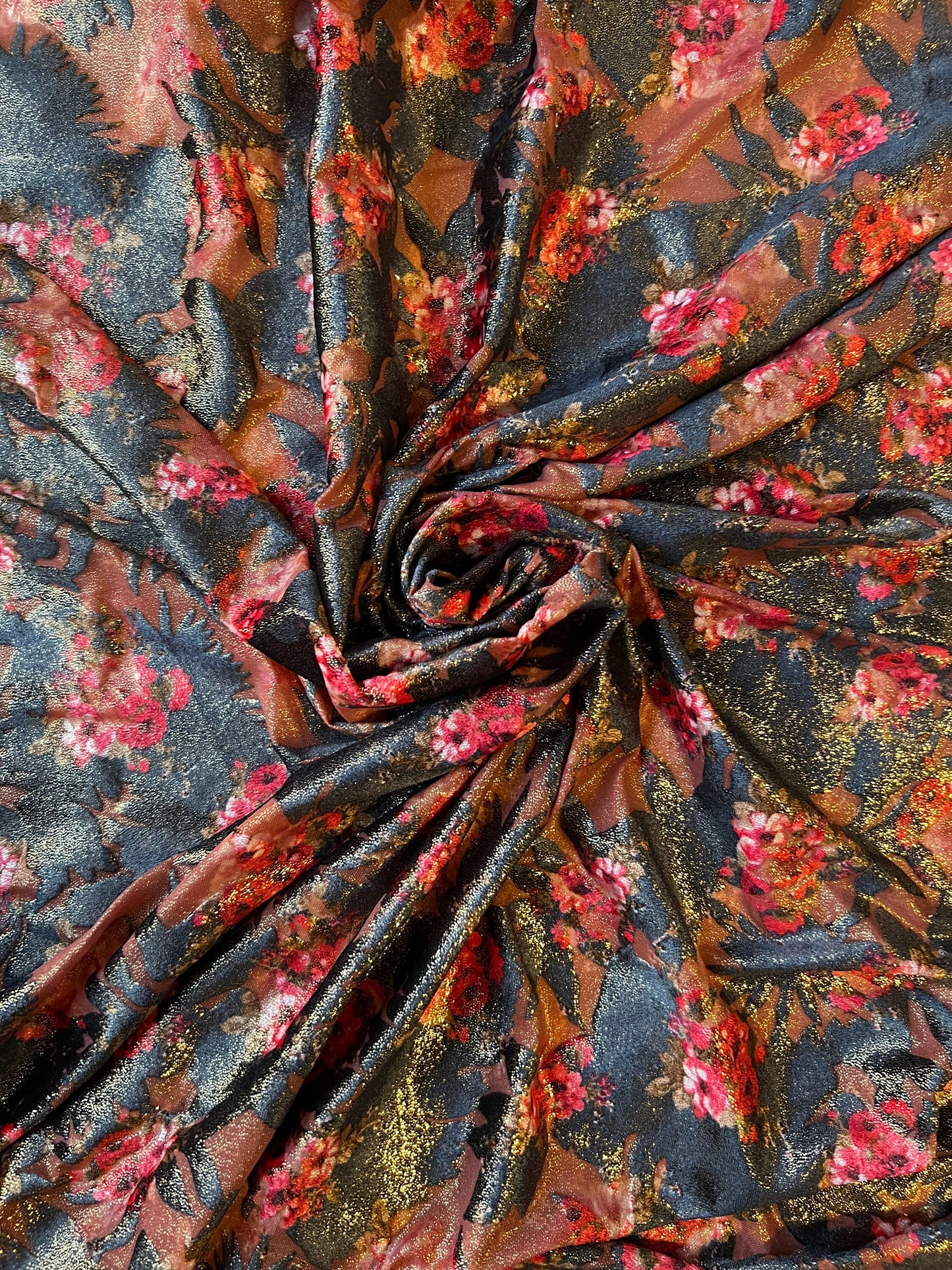 New burnout stretch velvet with Romantic flower design 4-way stretch 58/60” Sold by the YD. Ships Worldwide from Los Ángeles California USA
