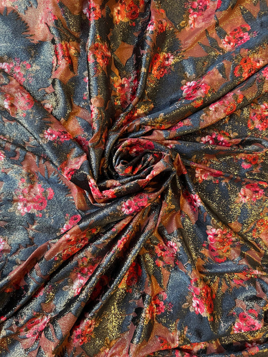 New burnout stretch velvet with Romantic flower design 4-way stretch 58/60” Sold by the YD. Ships Worldwide from Los Ángeles California USA