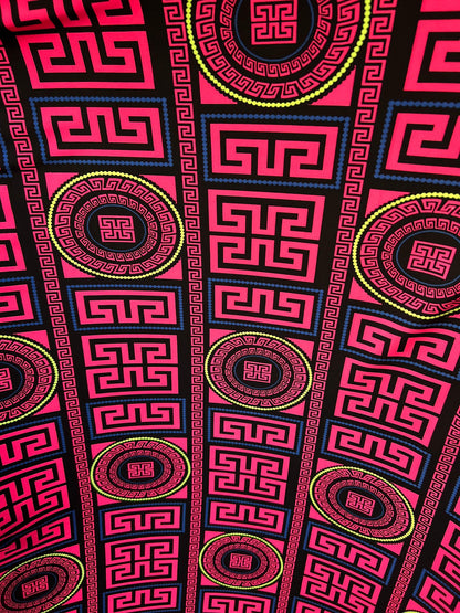 New modern brand fashion design Neon Pink & Neon green color print on poly spandex 2-way stretch 58/60” Sold by the YD. Ships worldwide