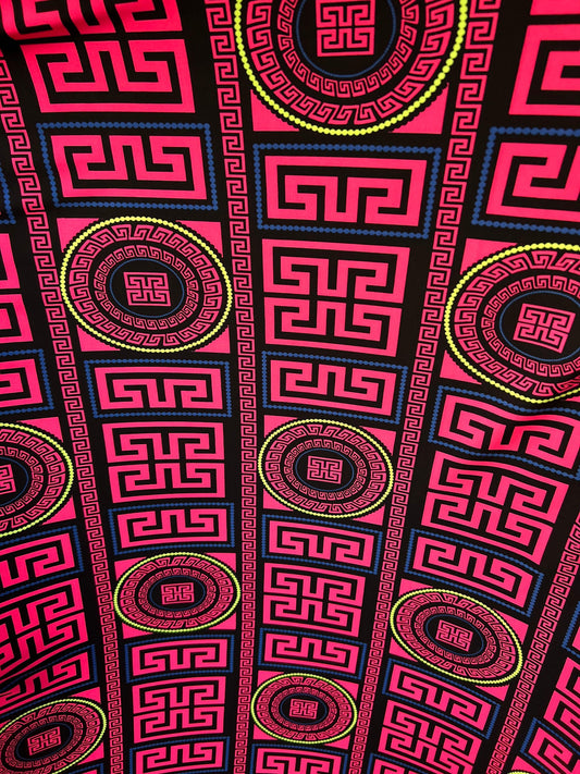 New modern brand fashion design Neon Pink & Neon green color print on poly spandex 2-way stretch 58/60” Sold by the YD. Ships worldwide