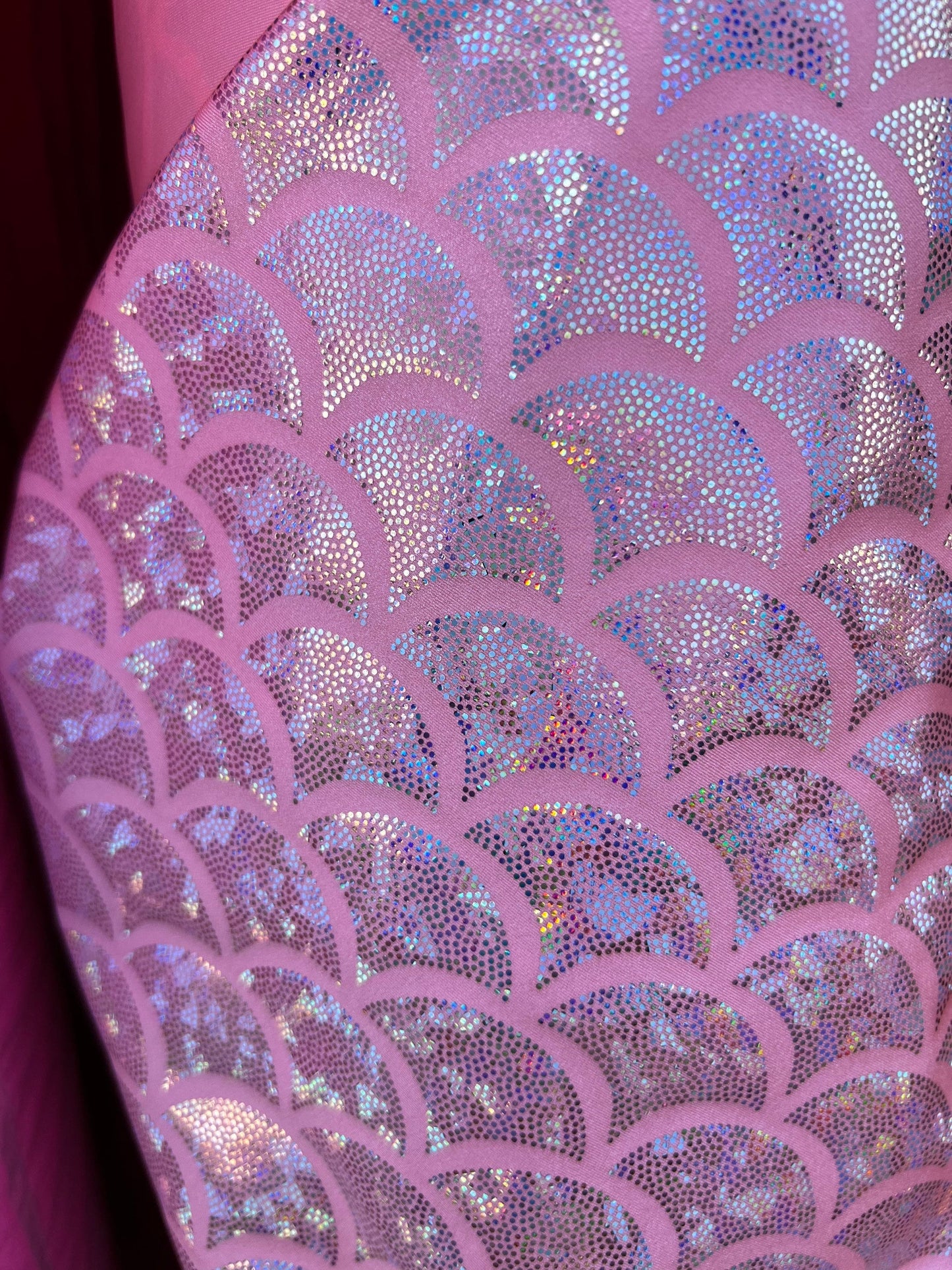 NEW Hologram aqua silver jumbo size mermaid design on nylon spandex 4way Stretch 58/60" Sold by the YD. Ships worldwide from Los Angeles CA