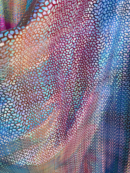 New Dragon hologram sequins on tie dye spandex Lacer sequins 4-way stretch 58/60” Sold by the YD. Ships Worldwide from Los Angeles CA