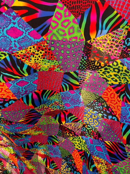 Exotic Safari design multi animal print on best quality of nylon spandex 4-way stretch 58/60” Sold by the YD. Ships Worldwide from LA CA.