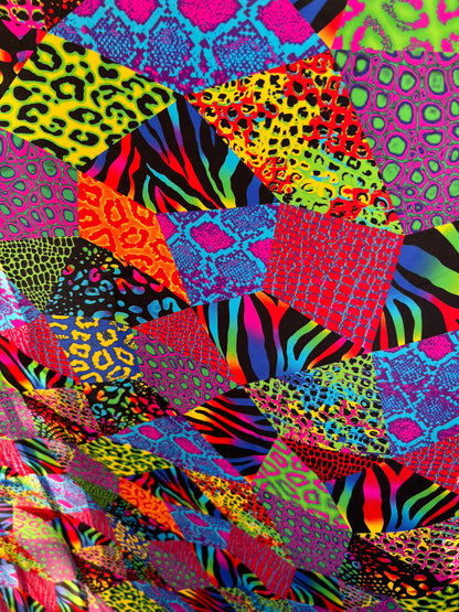 Exotic Safari design multi animal print on best quality of nylon spandex 4-way stretch 58/60” Sold by the YD. Ships Worldwide from LA CA.