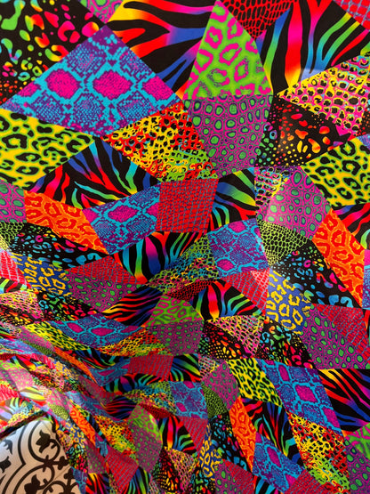 Exotic Safari design multi animal print on best quality of nylon spandex 4-way stretch 58/60” Sold by the YD. Ships Worldwide from LA CA.