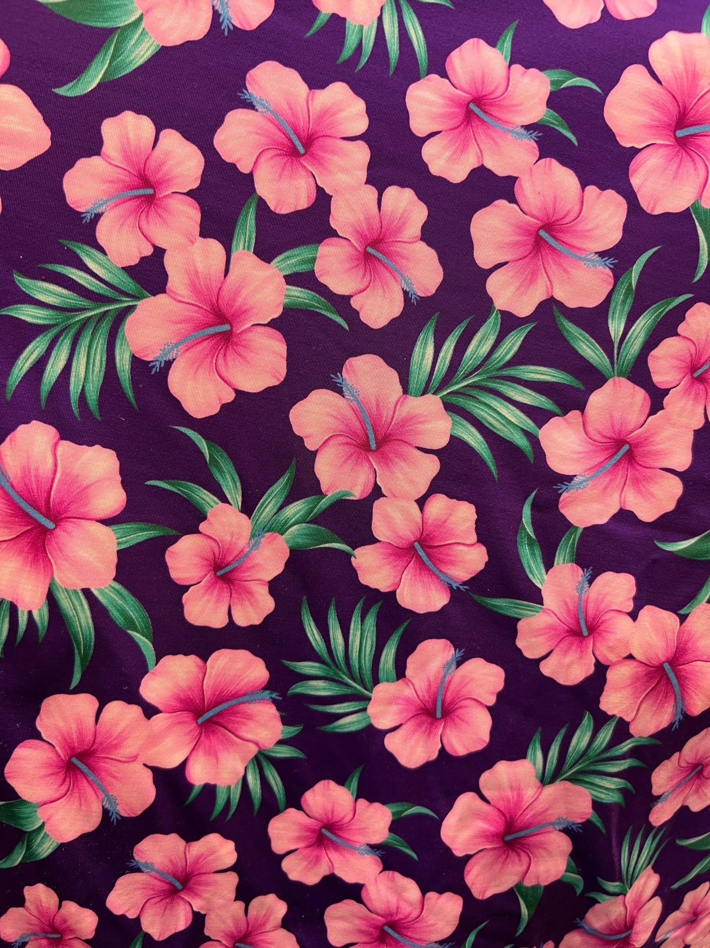 New floral design eggplant/pink print on great quality of nylon spandex 4-way stretch 58/60” Sold by the YD. Ships Worldwide from L.A