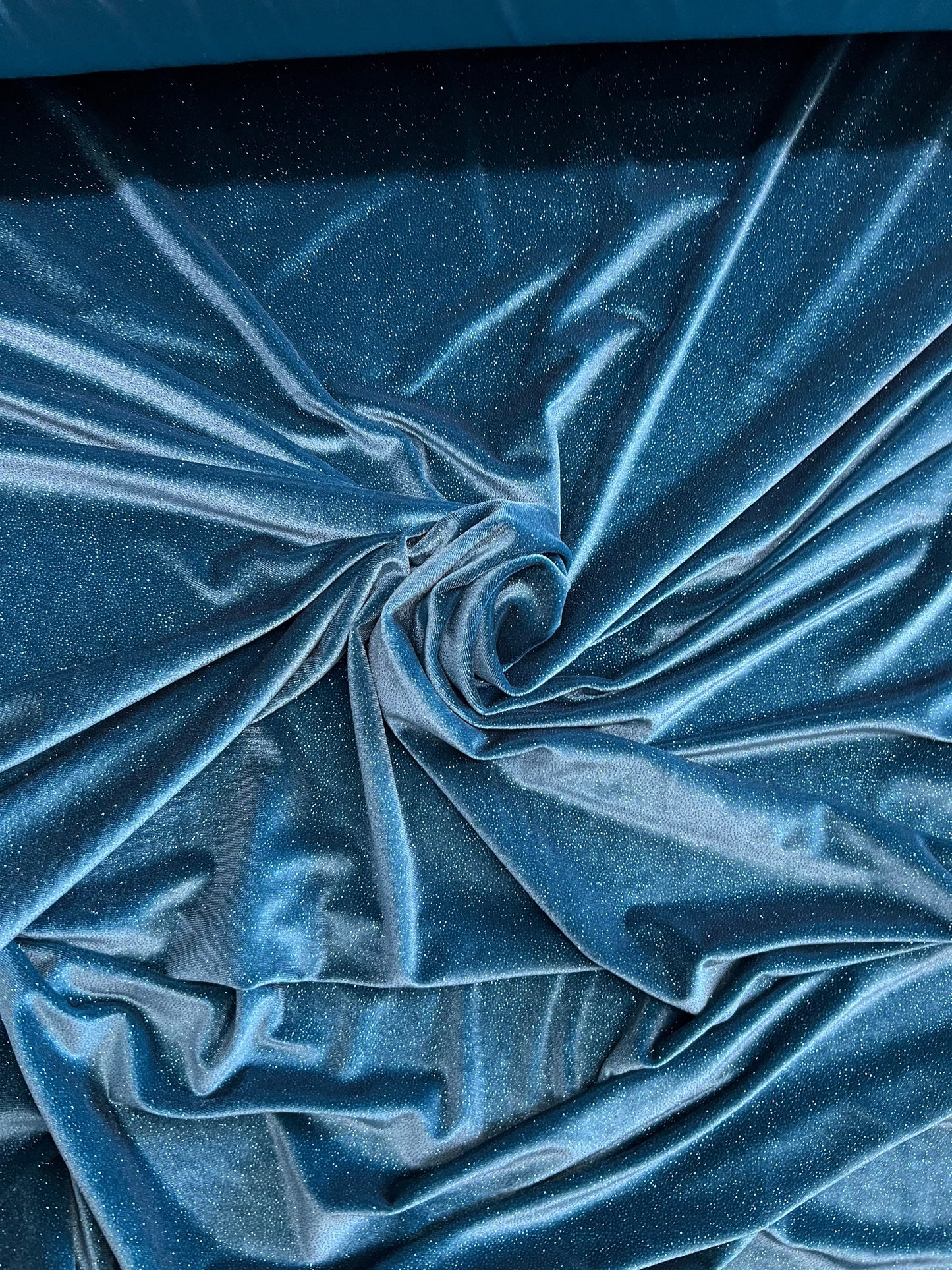Luxury glitter velvet Teal/Teal best quality of stretch velvet 4-way stretch 58/60” Sold by the YD. Ships Worldwide from Los Angeles CA.
