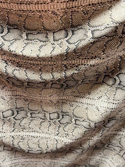 Exotic Snake skin design Natural/Brown print on poly spandex 4-way stretch 58/60” Sold by the YD. Ships Worldwide from Los Angeles CA