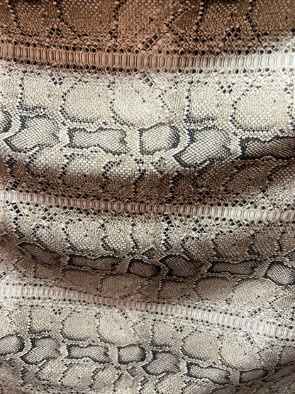 Exotic Snake skin design Natural/Brown print on poly spandex 4-way stretch 58/60” Sold by the YD. Ships Worldwide from Los Angeles CA