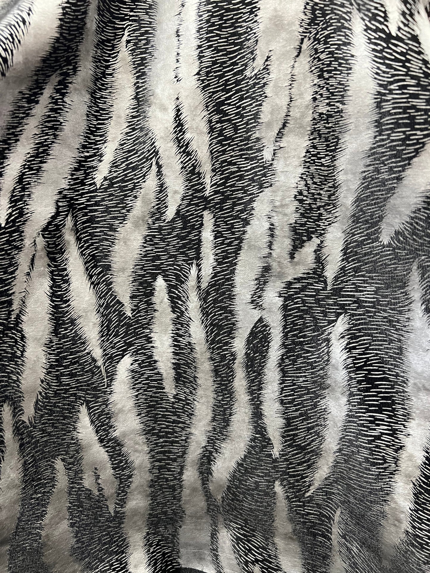 Exotic Tiger design print on stretch velvet with foil 4-way stretch 58/60” Sold by the YD.