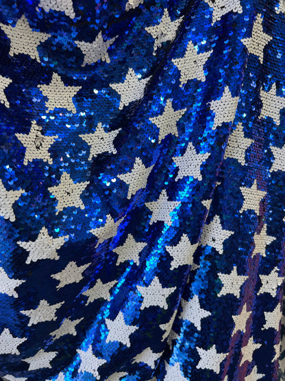 New Freedom stars design shiny sequins embroidered on stretch mesh 2-way 55/57” Sold by the YD. Ships Worldwide from Los Angeles California