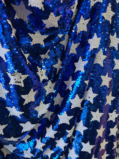 New Freedom stars design shiny sequins embroidered on stretch mesh 2-way 55/57” Sold by the YD. Ships Worldwide from Los Angeles California