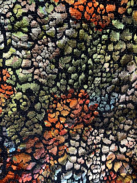 New abstract design metallic poly spandex with foil 2-way stretch 58/60” Sold by the YD. Ships Worldwide from Los Angeles California USA