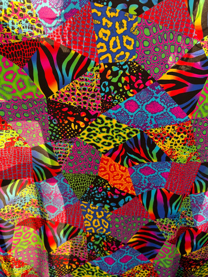 Exotic Safari design multi animal print on best quality of nylon spandex 4-way stretch 58/60” Sold by the YD. Ships Worldwide from LA CA.