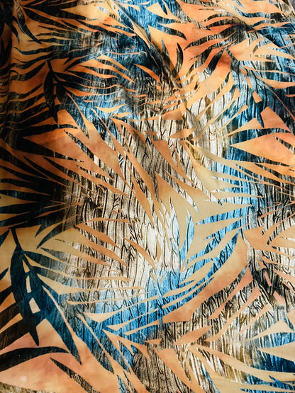 Luxury burnout stretch velvet leaves design tie dye velvet 4-way stretch 58/60” Sold by the YD. Ships Worldwide from Los Angeles California