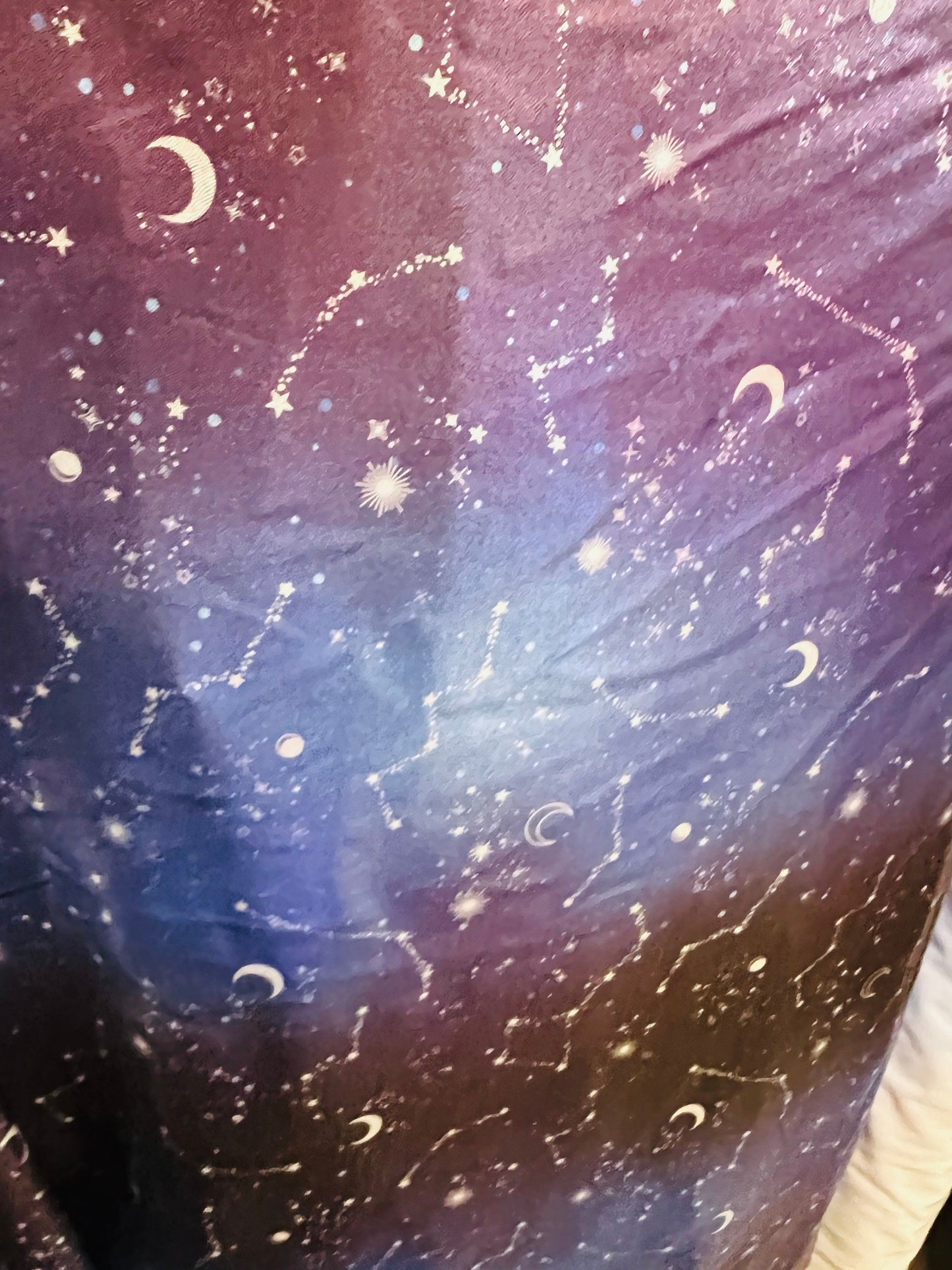 Celestial design print on ombré  all over foil metallic nylon spandex 4-way stretch 58/60” Sold by the YD. Ships Worldwide