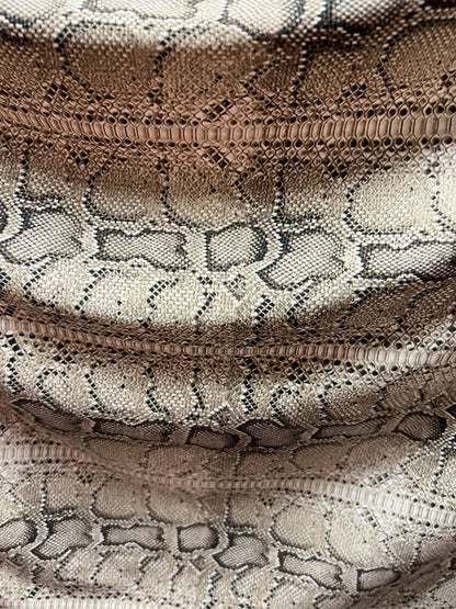 Exotic Snake skin design Natural/Brown print on poly spandex 4-way stretch 58/60” Sold by the YD. Ships Worldwide from Los Angeles CA