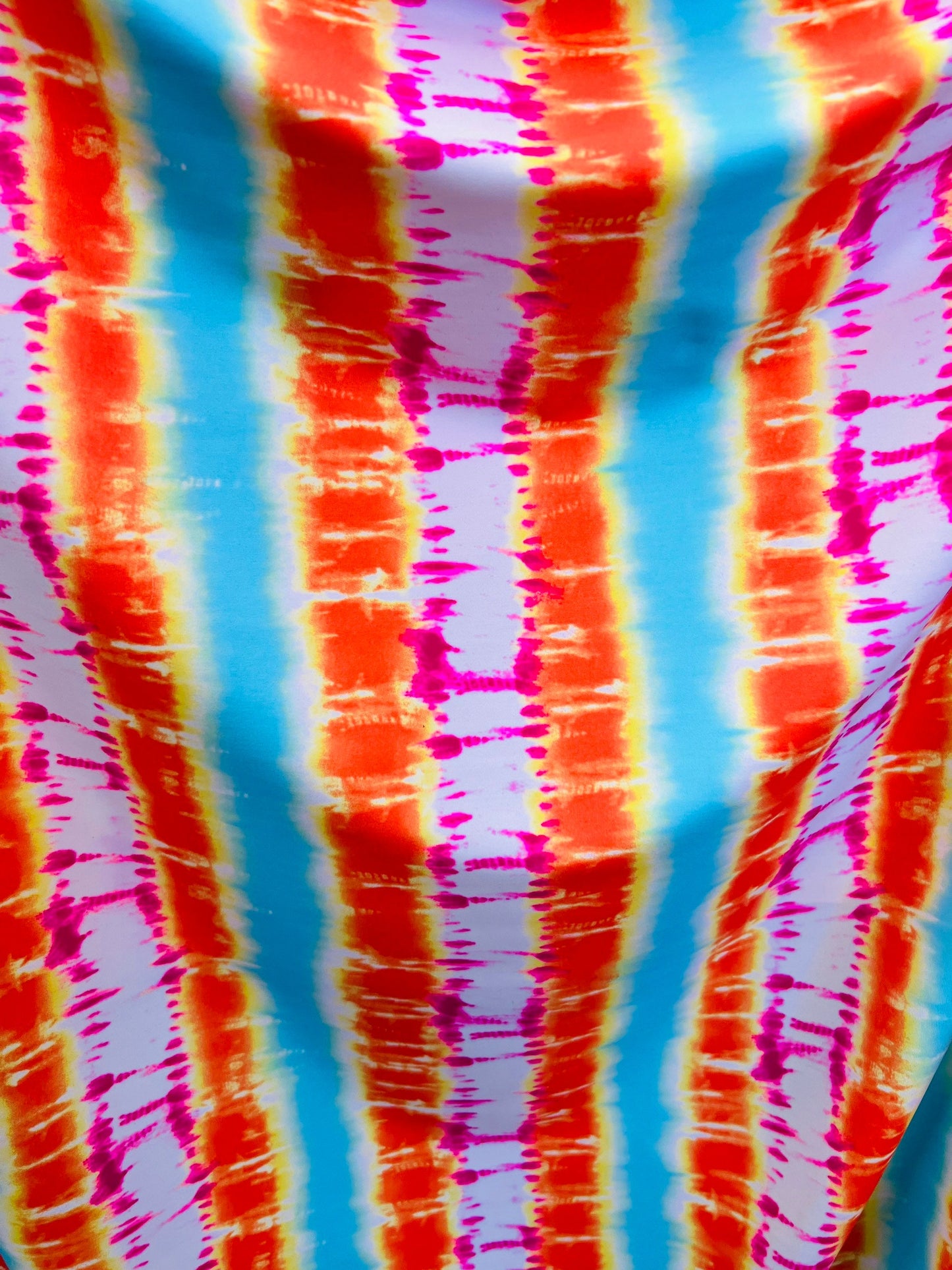 New Modern Tie Dye design Multicolor print on great quality of Nylon spandex 4-way stretch 58/60”