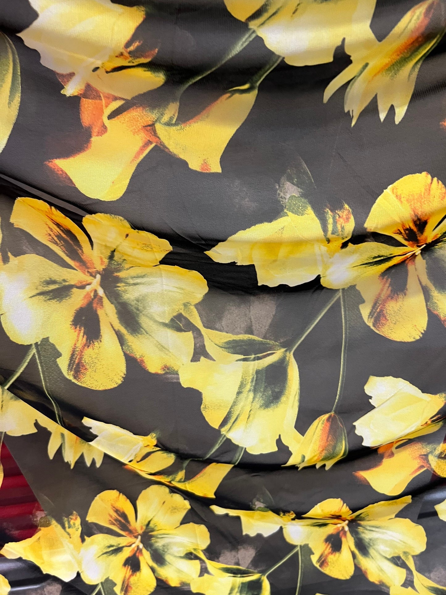 New Romantic Yellow flower design print on great quality of power mesh 4-way stretch 58/60”