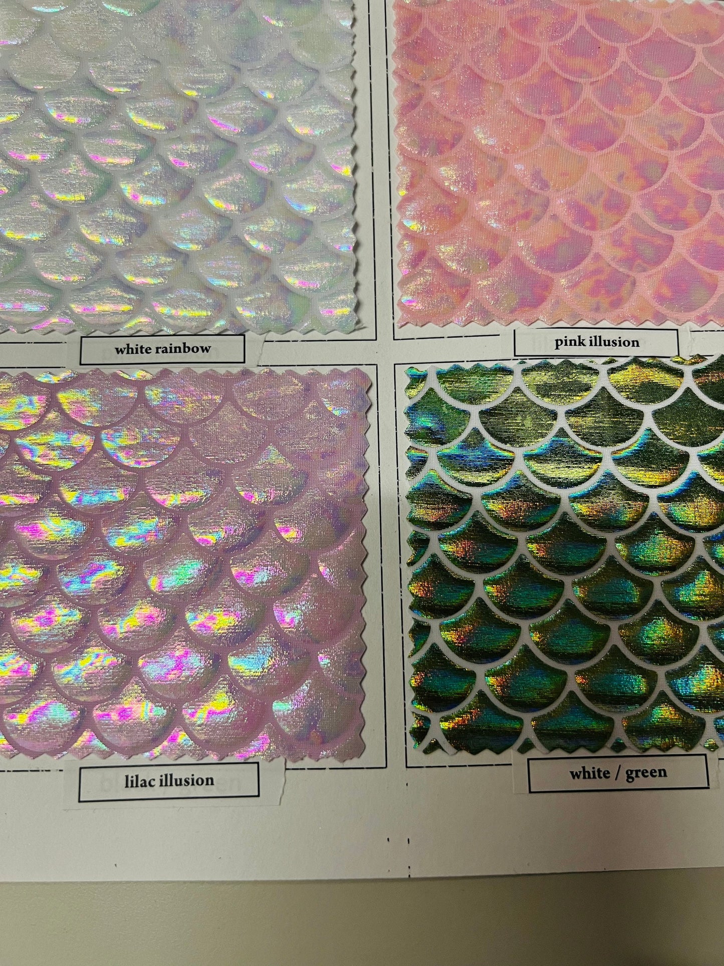 Mermaid design hologram foil on nylon spandex 4way stretch 58/60" medium size Sold by the YD. Ships worldwide from L.A CA