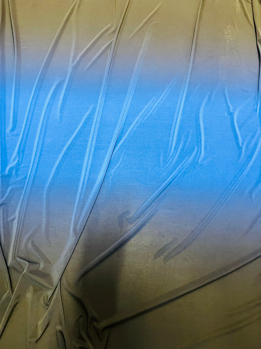 New ombré shiny poly spandex sapphire/black 2-way stretch light weight spandex 58/60” Sold by the YD. Ships Worldwide from Los Angeles CA