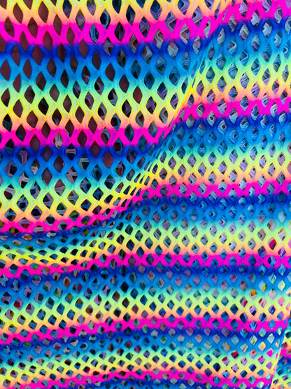 New Diamond fishnet rainbow design 4-way spandex fishnet 58/60” Sold by the YD. Ships Worldwide from Los Angeles California USA