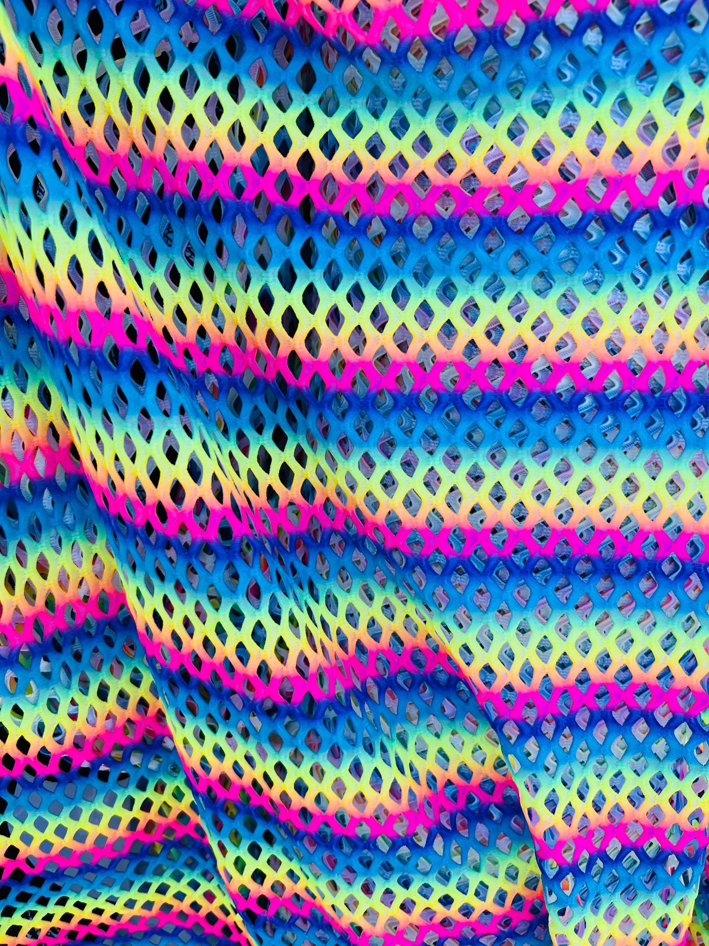 New Diamond fishnet rainbow design 4-way spandex fishnet 58/60” Sold by the YD. Ships Worldwide from Los Angeles California USA