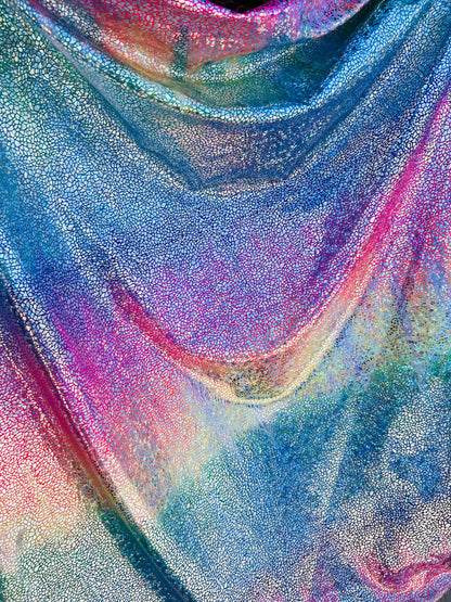 Skin snake design rainbow hologram metallic Nylon spandex 4-way stretch best quality hologram metallic spandex vibrant colors 58/60”