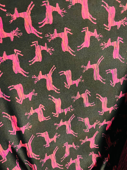 New Deer Hunting design print on great quality of nylon spandex double face 4-way stretch 58/60” Sold by the YD.