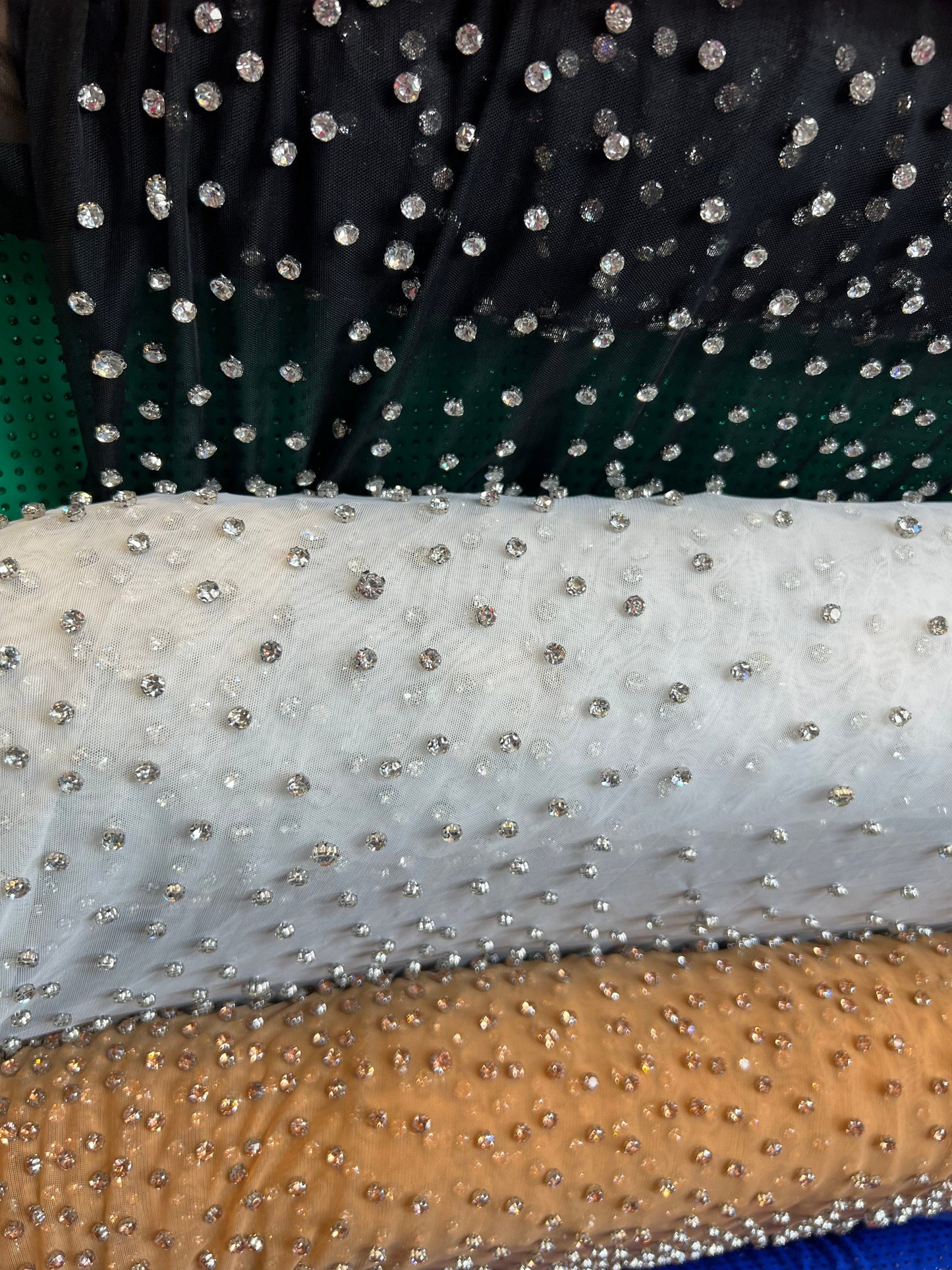 Luxury Diamond Rhinestone design on stretch power mesh 4-way stretch 58/60” Sold by the YD. Ships Worldwide from Los Angeles California USA