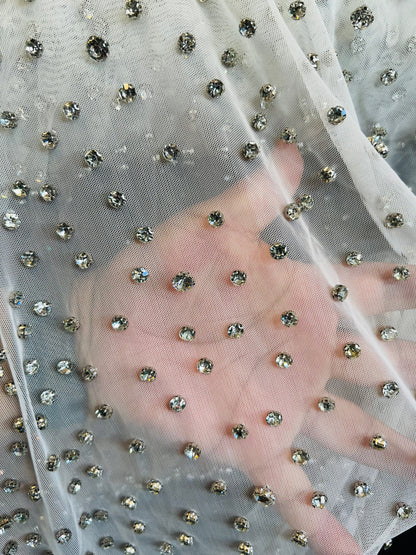 Luxury Diamond Rhinestone design on stretch power mesh 4-way stretch 58/60” Sold by the YD. Ships Worldwide from Los Angeles California USA