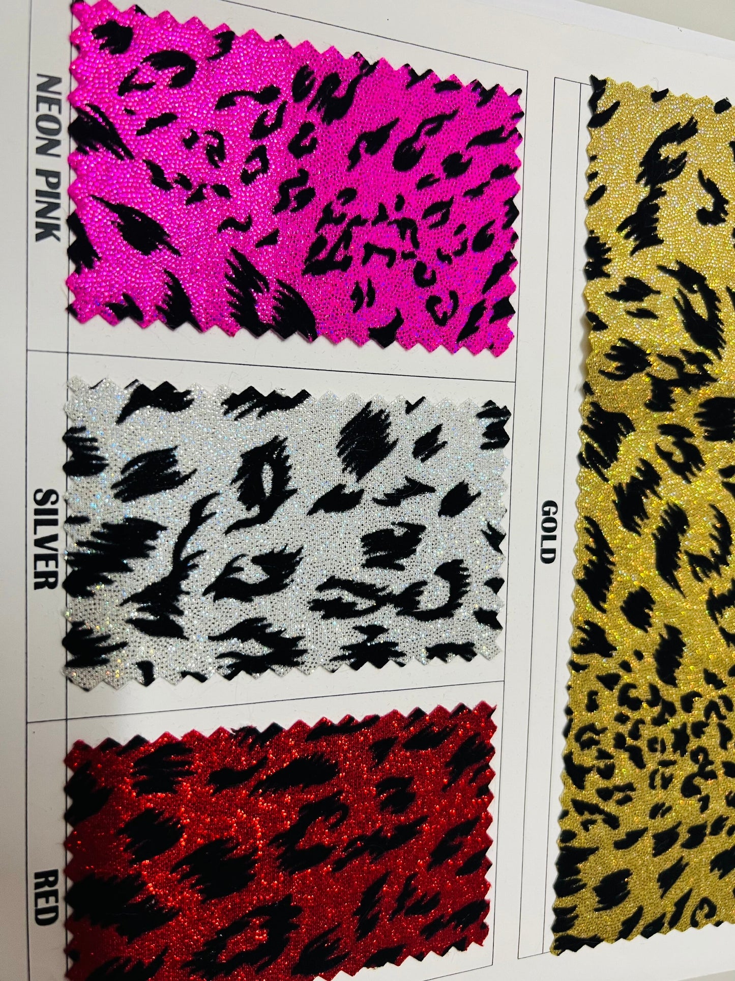 Cheetah design exotic animal print on nylon spandex flocking 4-way stretch 58/60” Sold by the YD. Ships Worldwide from Los Angeles CA