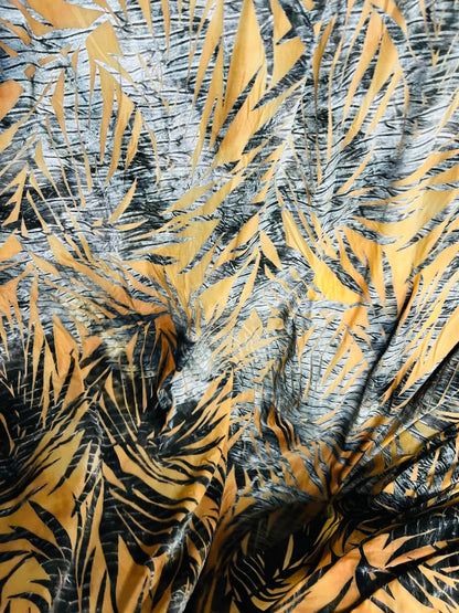 Luxury burnout stretch velvet leaves design tie dye velvet 4-way stretch 58/60” Sold by the YD. Ships Worldwide from Los Angeles California