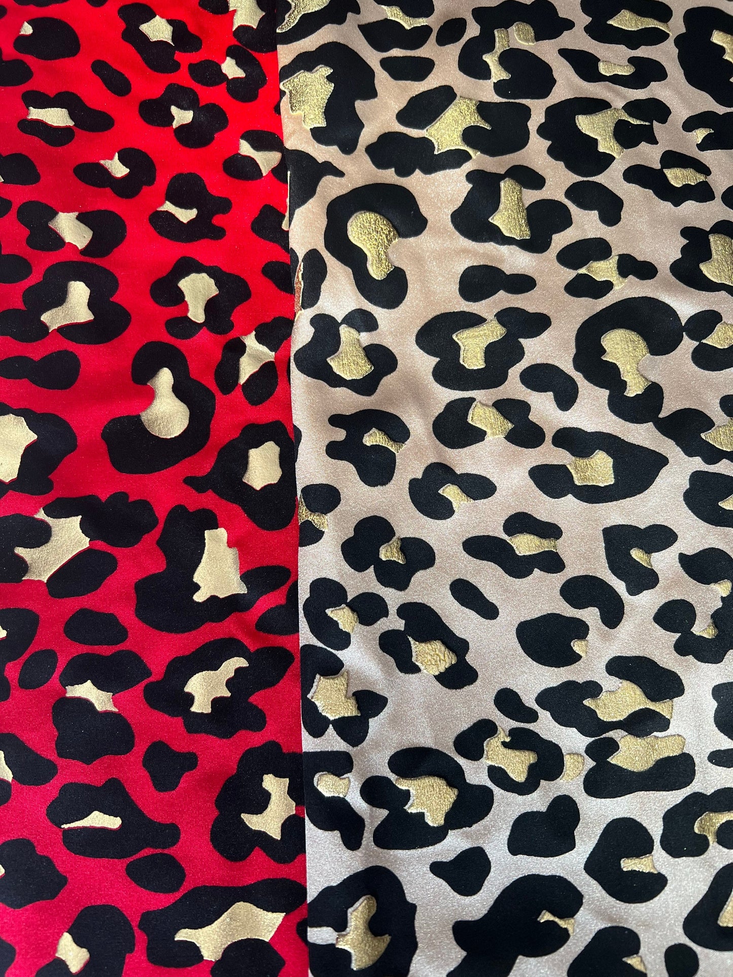 New Exotic Leopard design metallic nylon spandex 4-way stretch it glows in the dark 58/60” Sold by the YD. Ships worldwide from Los Angeles